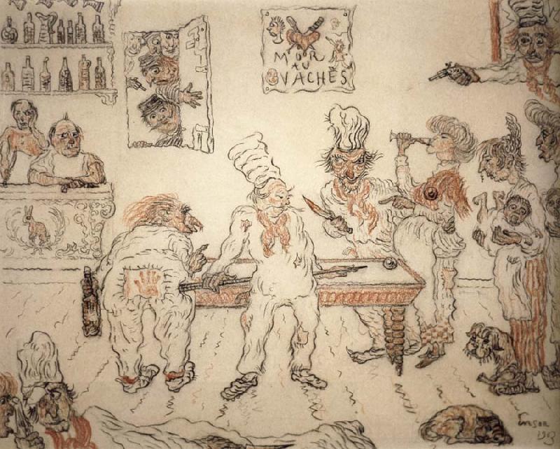 James Ensor Waiters and Cooks Playing Billiards,Emma Lambotte at the Billiard Table China oil painting art